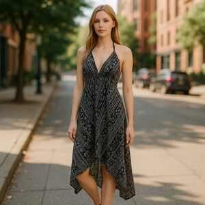 Elan Shark Bite Black & White Halter Dress One Size